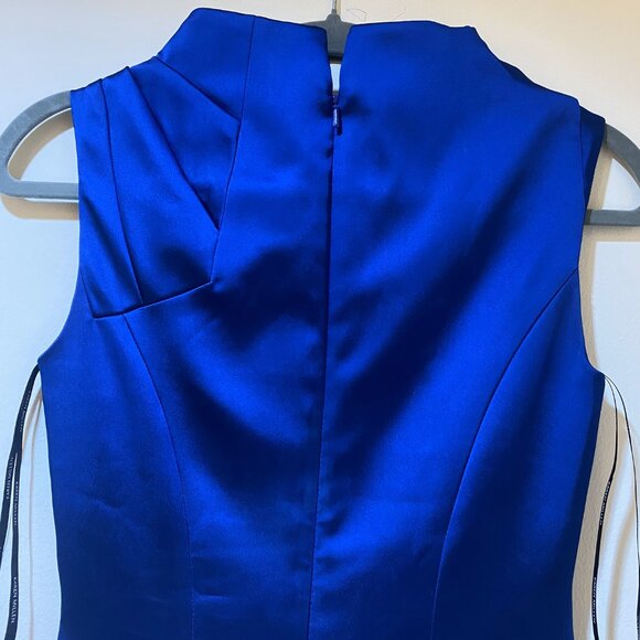 Stunning Karen Millen Electric Blue Satin Folded Collar Sleeveless Dress Size 4 - Picture 6 of 16